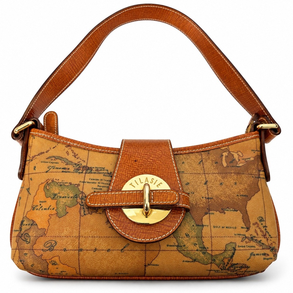 Vintage Alviero Martini 1a Classe Geo Map Print Leather Bag Made in Italy